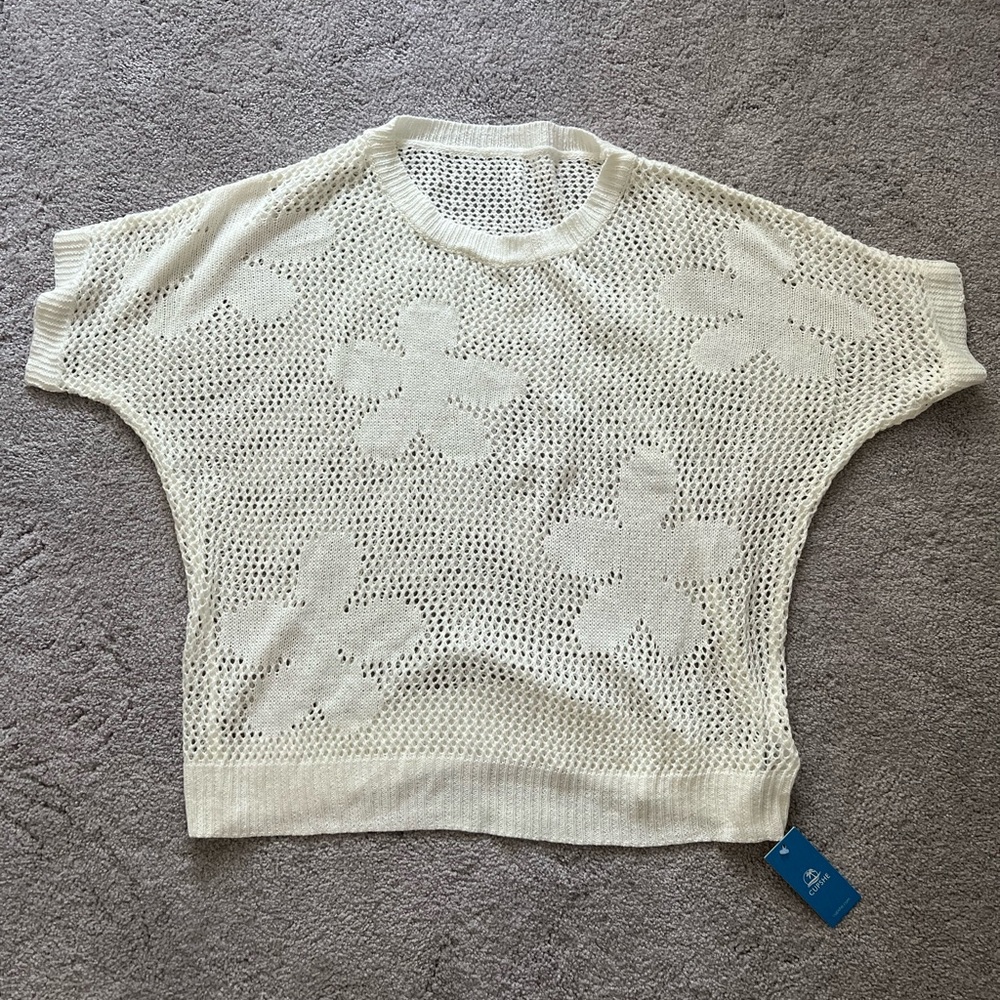 NWT Cupshe Cream Knit Flower Pattern Sweater
